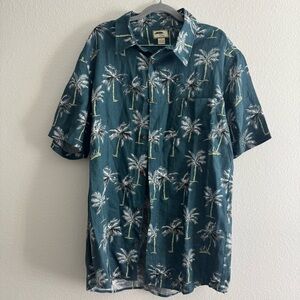 Kiko Bay Men’s Linen Hawaiian Palm Tree Blue Short Sleeve Shirt Size Medium